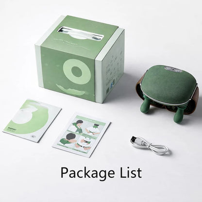 Green electronic device with packaging, user manual, and cable on a white background