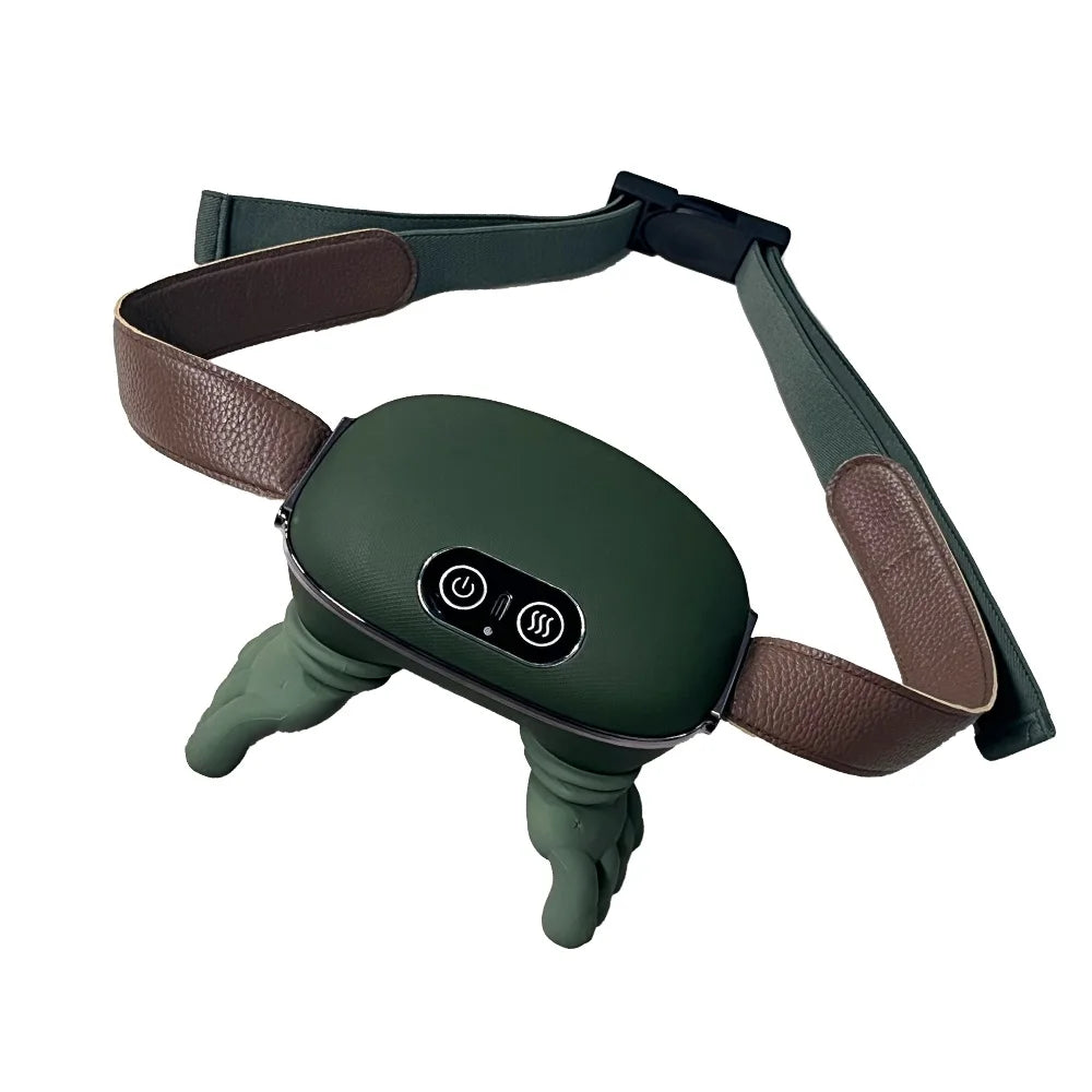 Green electronic device with brown straps on a white background